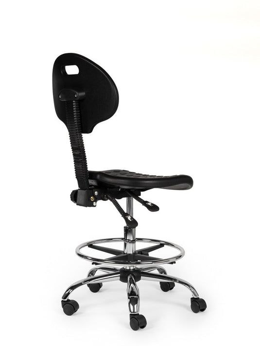 Werkplaatsstoel met voetring • Zwart • Laag