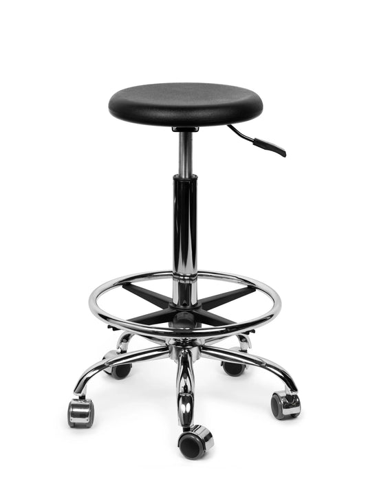 Tabouret PU met voetring • Zwart • Laag/Standaard/Hoog