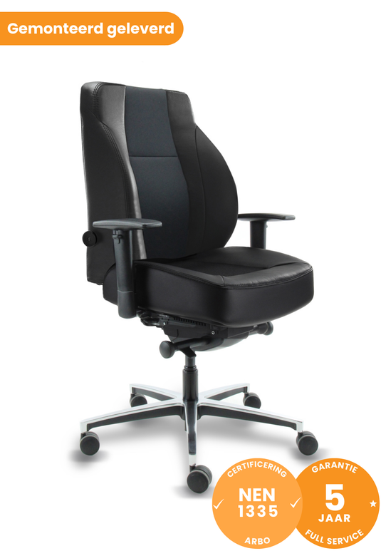 Livorno • 24-uurs bureaustoel • Leder-stof mix zwart