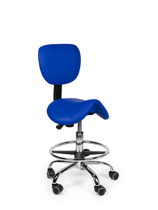 Zadelkruk met rugleuning en voetring • Blauw • Laag