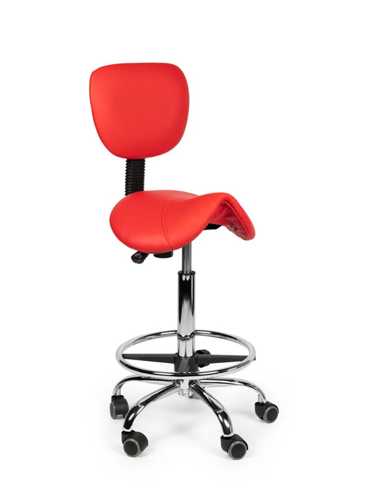 Zadelkruk met rugleuning en voetring • Rood • Laag/Standaard/Hoog