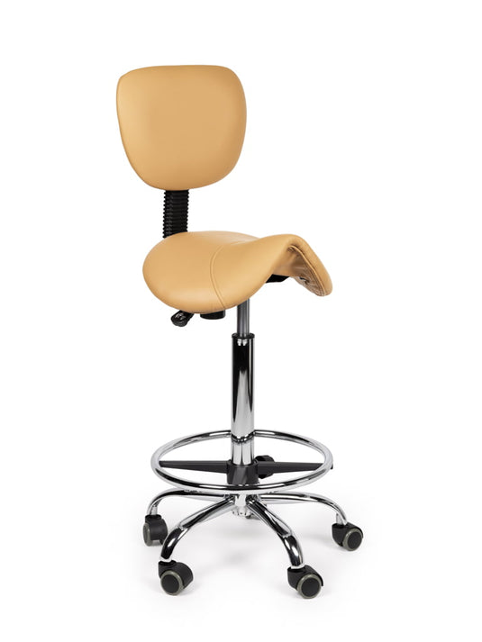 Zadelkruk met rugleuning en voetring • Beige • Hoog
