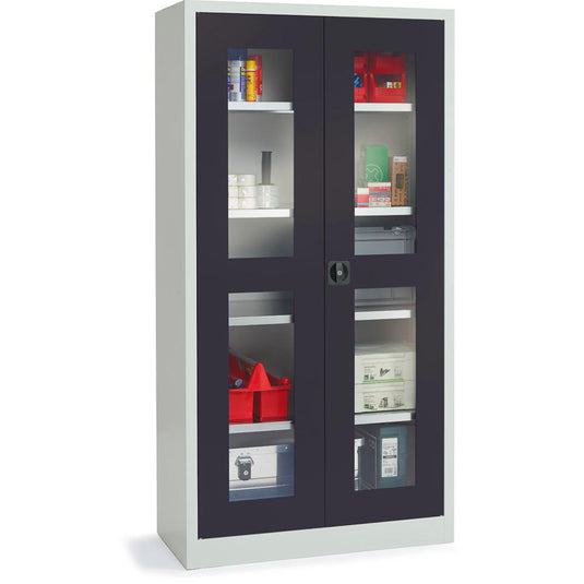 Metalen materiaalkast met kijkvensters • Antraciet